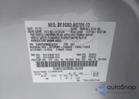 2013 Lincoln Mkt Ecoboost z USA, uszkodzony, nr VIN 2LMHJ5AT8DBL56500